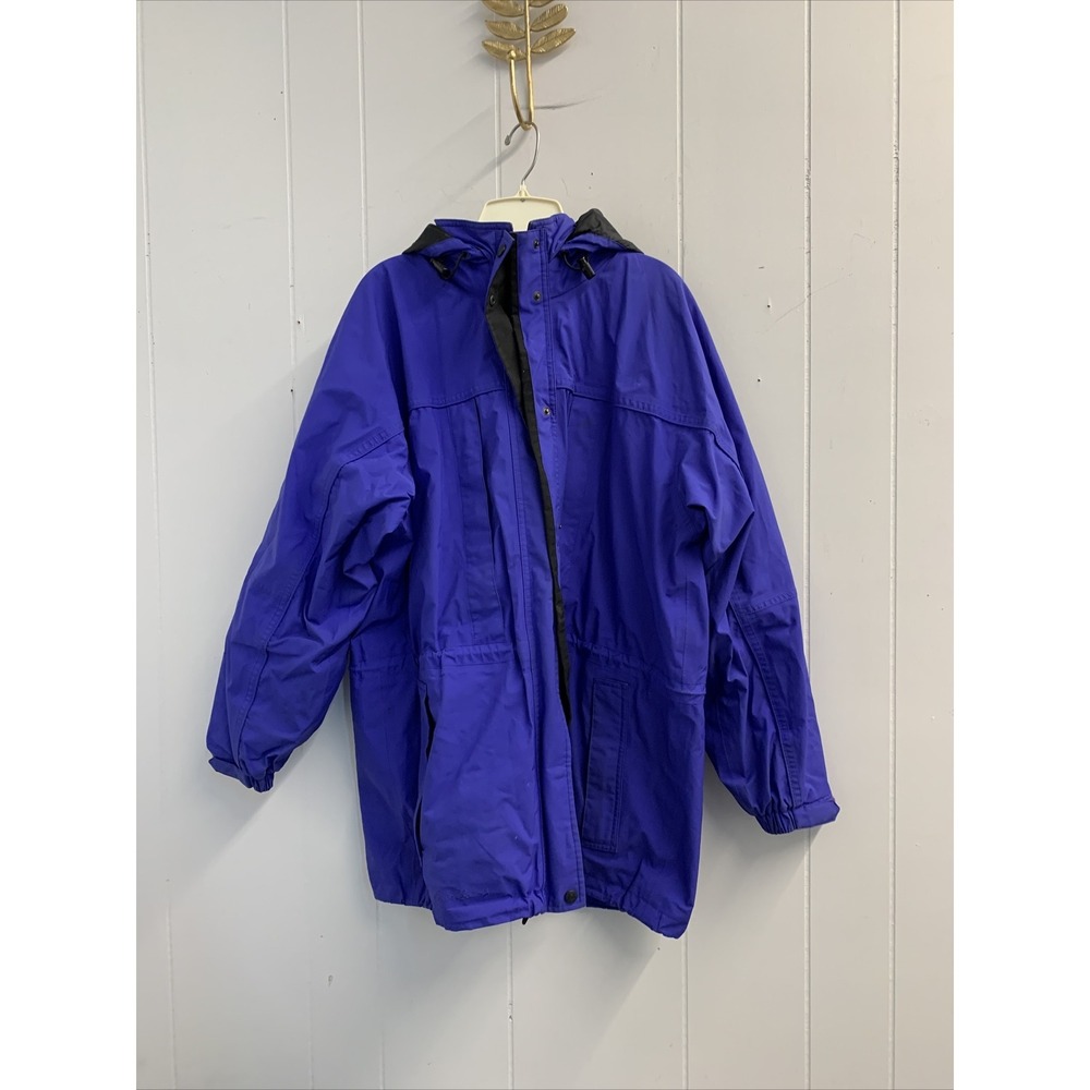 Eddie Bauer Jacket Womens Size Large Vintage Full Zip Blue Color Hood Vented